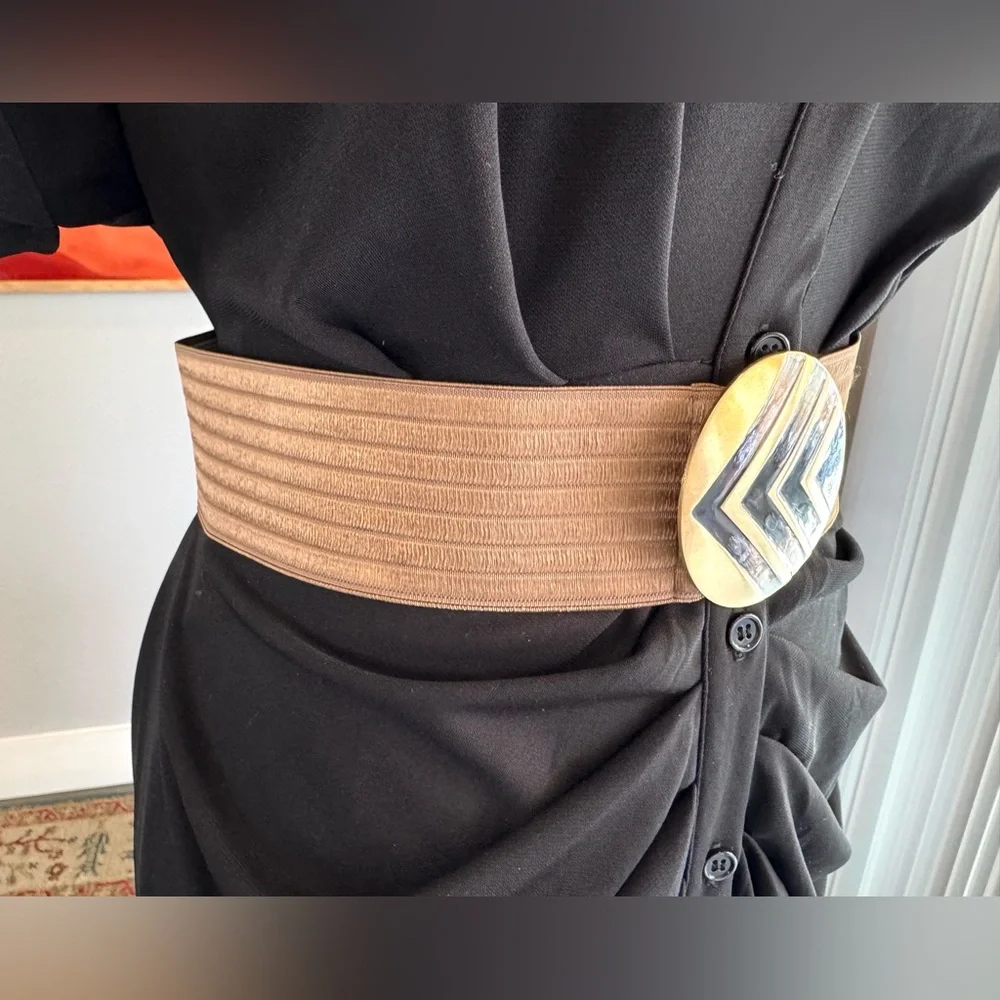Vintage Charmant Belts Gold - Brown Stretch Belt